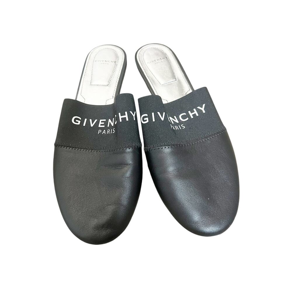 Givenchy Bedford Black Logo Print Leather Slip On Mules Size 6.5 - Picture 6 of 12